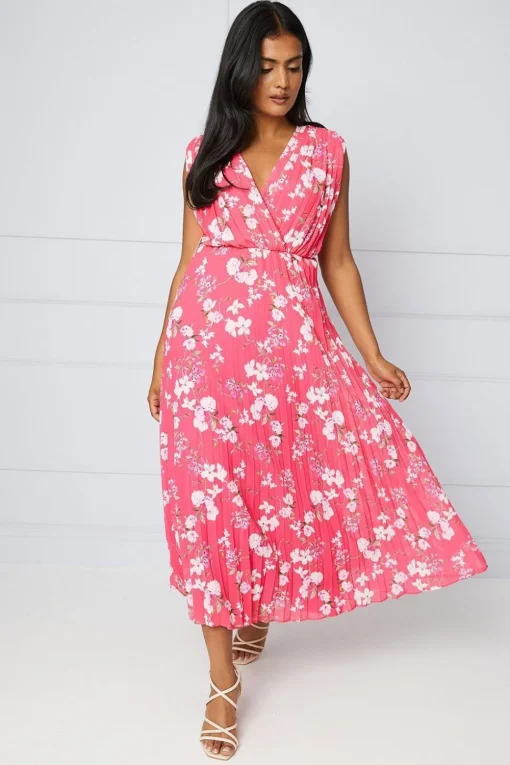 Floral Pleated Wrap Midi Dress