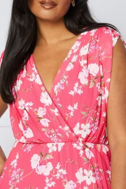 Floral Pleated Wrap Midi Dress