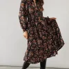 Floral Print Collared Midi Dress