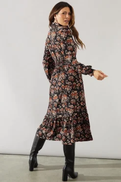 Floral Print Collared Midi Dress