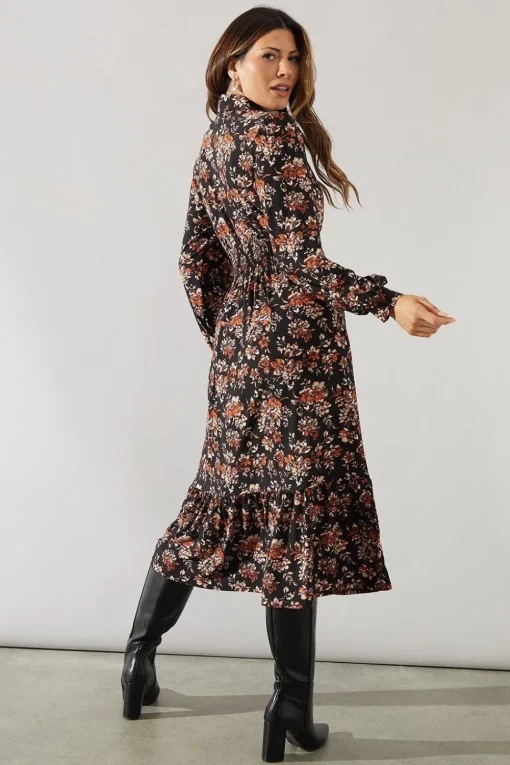 Floral Print Collared Midi Dress