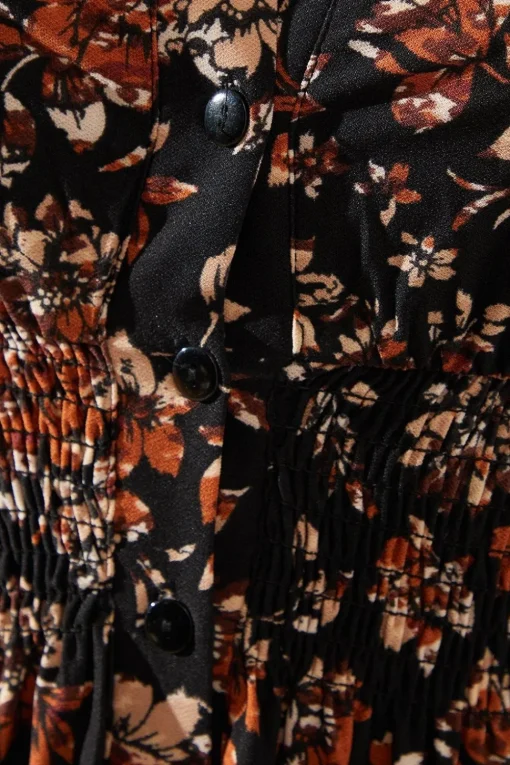 Floral Print Collared Midi Dress