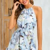 Floral Print Halter Neck Playsuit In Blue