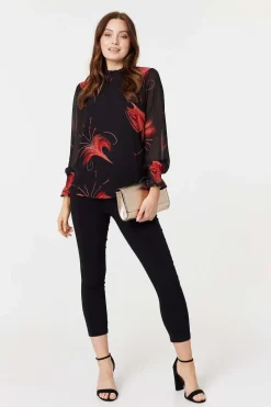 Floral Print High Neck Sheer Blouse