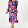 Floral Print Long Sleeve Midi Wedding Guest Dress
