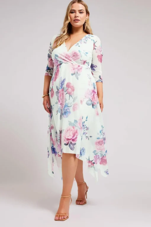 Floral Print Mesh Wrap Dress