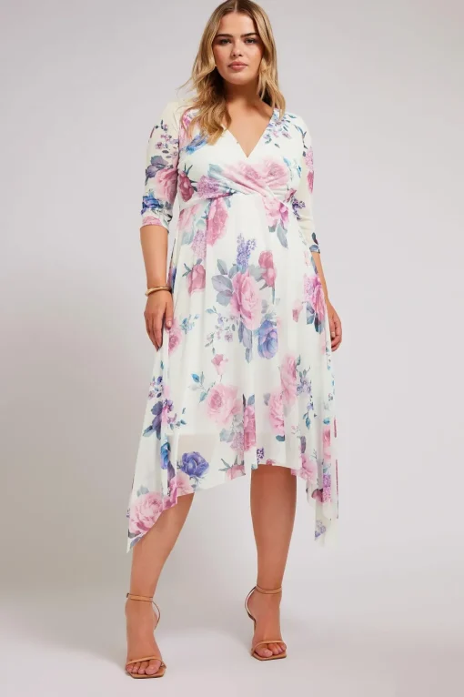 Floral Print Mesh Wrap Dress