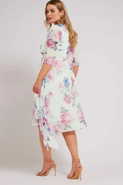 Floral Print Mesh Wrap Dress