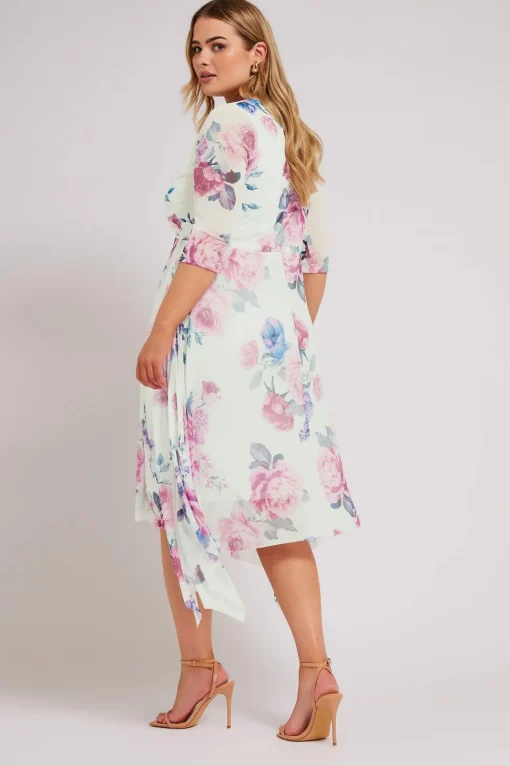 Floral Print Mesh Wrap Dress