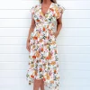 Floral Print Short Sleeve Wrap Midi Dress