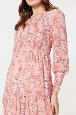 Floral Print Smocked Midi Dress