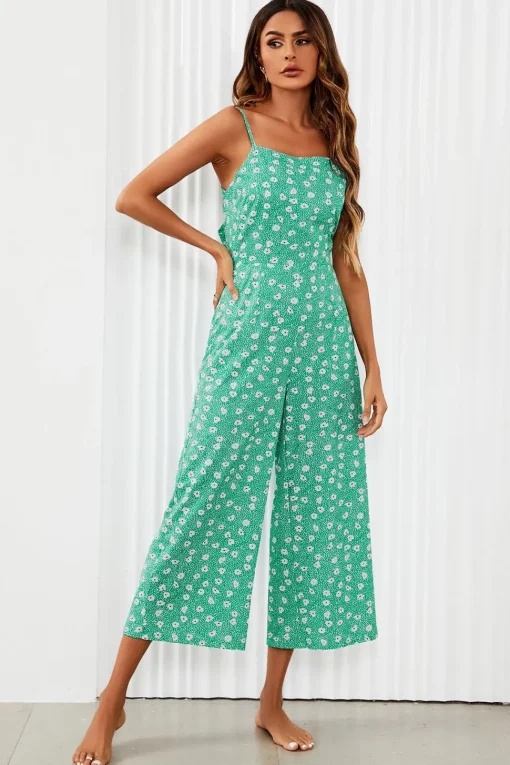 Floral Print Tie Back Culotte Jumpsuit