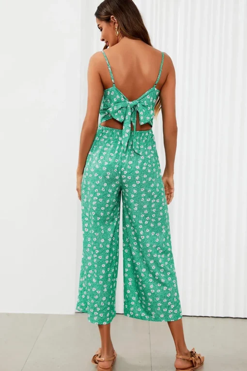 Floral Print Tie Back Culotte Jumpsuit