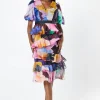 Floral Print Tiered Skirt Puff Sleeve Midi Wedding Guest Dress