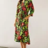 Floral Print Viscose Belted Midi Shirt Dress