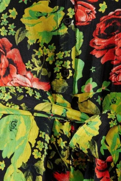 Floral Print Viscose Belted Midi Shirt Dress