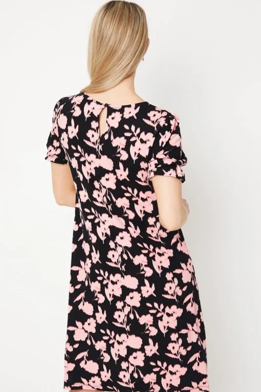 Floral Printed Jersey Short Sleeve Shift Dress