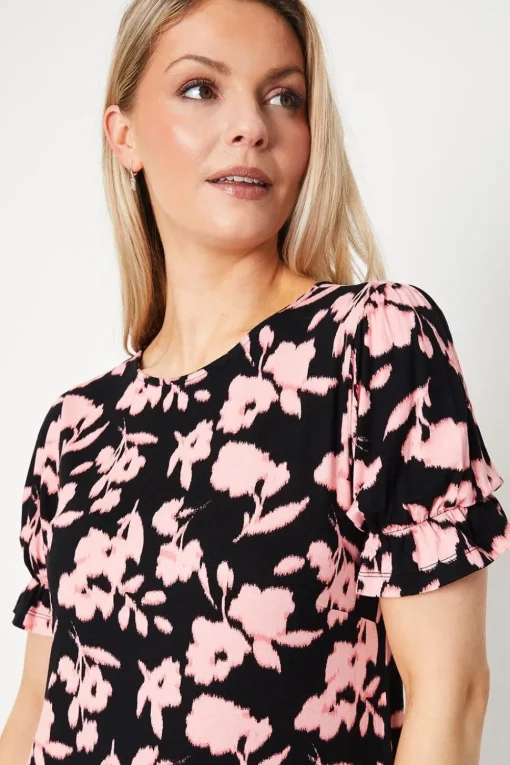 Floral Printed Jersey Short Sleeve Shift Dress