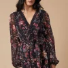 Floral Printed Lace Trim Tiered Belted Mini Dress
