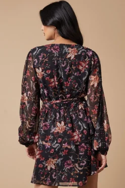 Floral Printed Lace Trim Tiered Belted Mini Dress
