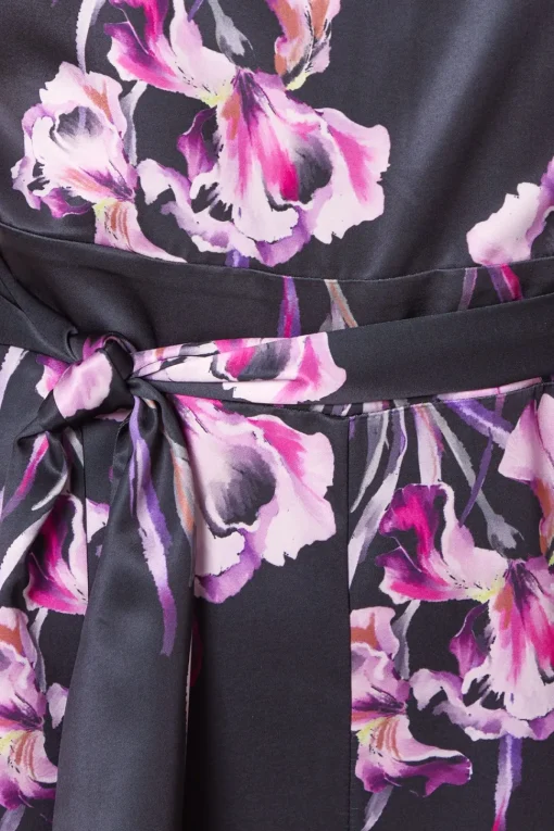 Floral Printed Satin Belted Jumpsuit
