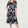 Floral Ruched Midi Tea Dress