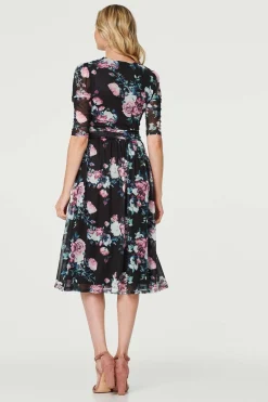 Floral Ruched Midi Tea Dress