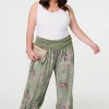 Floral Ruched Waist Harem Trousers
