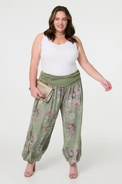 Floral Ruched Waist Harem Trousers