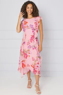 Floral Ruffle Detail Hanky Midi Dress