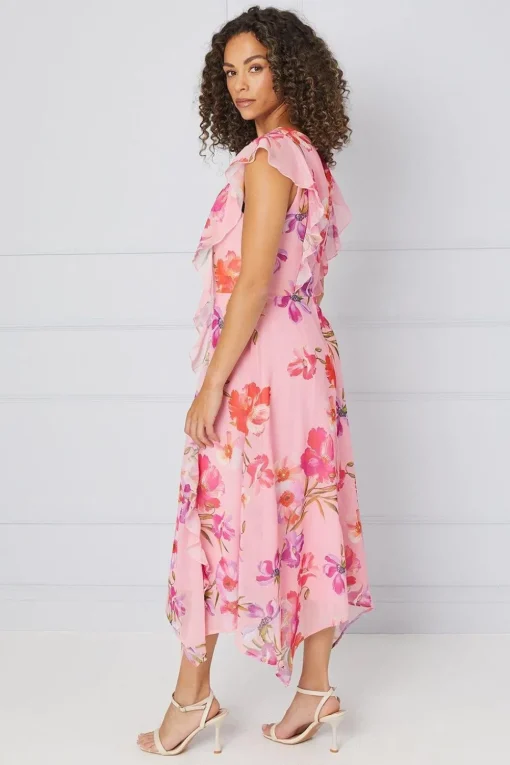 Floral Ruffle Detail Hanky Midi Dress