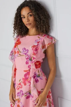 Floral Ruffle Detail Hanky Midi Dress