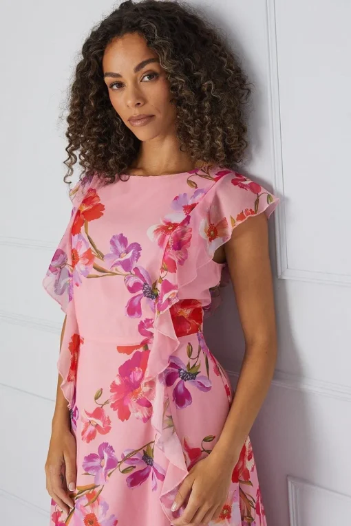 Floral Ruffle Detail Hanky Midi Dress