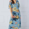 Floral Ruffle Sleeve Bias Midaxi Dress