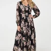 Floral Semi Sheer Empire Waist Midi Dress