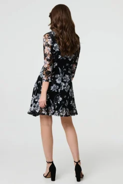 Floral Semi Sheer Lace Layer Short Dress