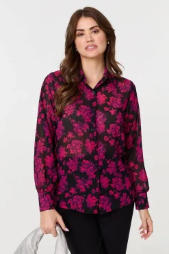 Floral Semi Sheer Long Sleeve Shirt