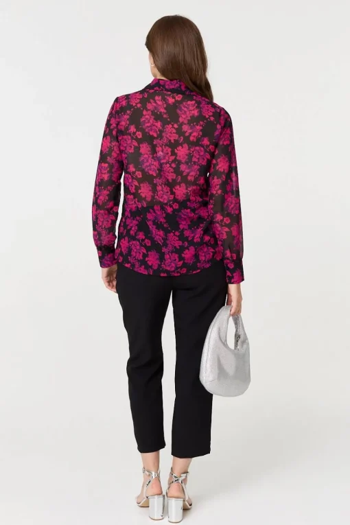 Floral Semi Sheer Long Sleeve Shirt