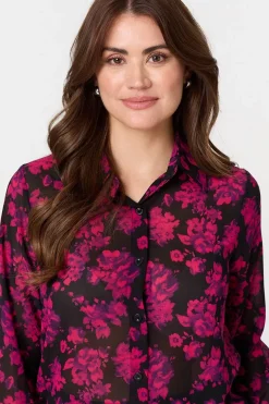 Floral Semi Sheer Long Sleeve Shirt