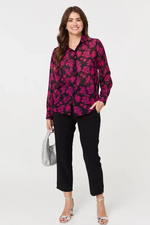 Floral Semi Sheer Long Sleeve Shirt