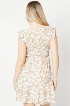 Floral Shirred Bodice Mini Dress