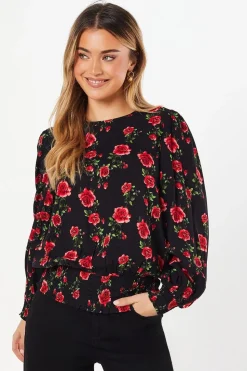 Floral Shirred Hem Blouse