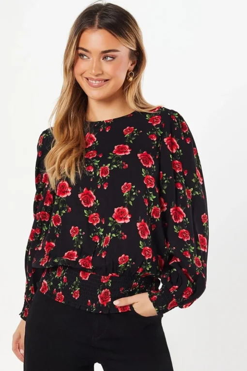 Floral Shirred Hem Blouse