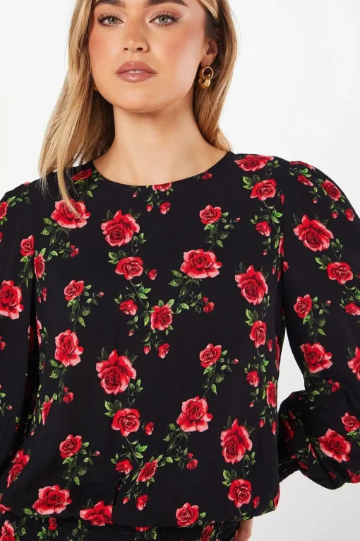 Floral Shirred Hem Blouse