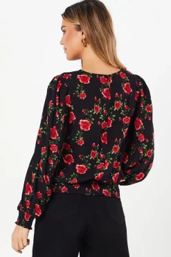 Floral Shirred Hem Blouse