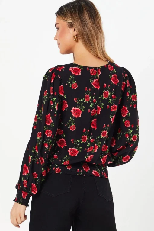 Floral Shirred Hem Blouse