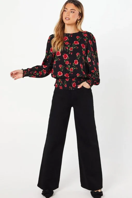 Floral Shirred Hem Blouse