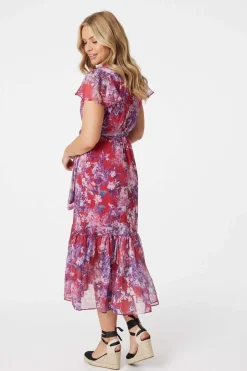Floral Short Sleeve Tiered Midi Dress