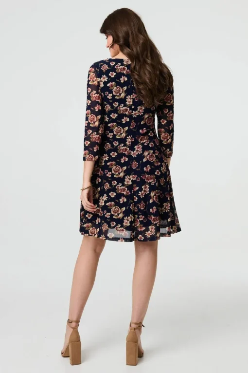 Floral Sparkle Mesh Knee Length Dress