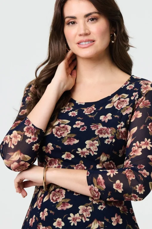 Floral Sparkle Mesh Knee Length Dress